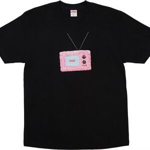 Supreme Black T-Shirt with Pink TV Design